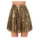 Women's Fashion Sexy Gold Sequin Pleated Midi Skirt Dress_ecoleips.com