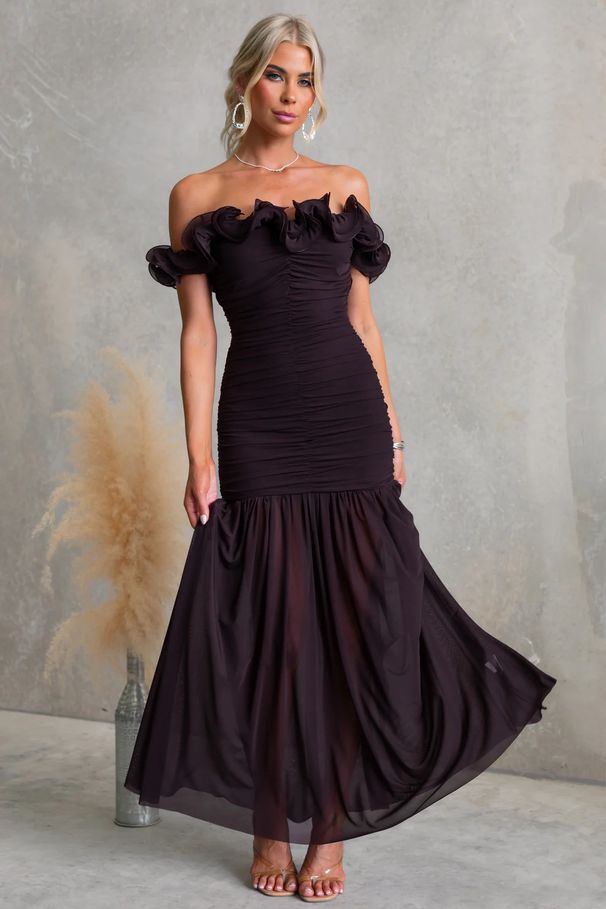 Slim Sexy Off-Shoulder Dress Style Spring/Summer Solid Color Mesh Vacation Wear_ecoleips.com