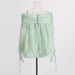 K Sweet Retro Style One-Shoulder Tie-Up Flared Sleeve Solid Color Top New Women's Shirt_ecoleips.com