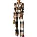 Women's Clothing Chic Checkered Pantsuit For Women – Office-Ready Blazer & Trousers Set With Slim Fit & Stretch Polyester (Pink-Blue Mix, S-XXL)_ecoleips.com