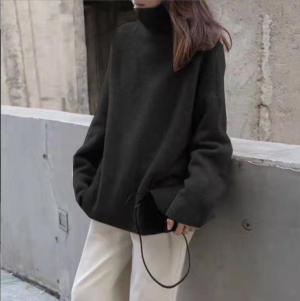 Women's Oversized High Neck Sweater - Soft Lambswool Blend Knit Top For Winter, Relaxed Fit, Chunky Cable Knit Pullover In Classic Colors_ecoleips.com