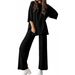 Women's Autumn Solid Color Loose Top And Pants Set Comfortable Short Sleeve With Side Pockets_ecoleips.com