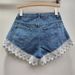 Women's Clothing Slim Stitching Lace Wide Leg A Line Raw Edge Denim Shorts Women's Hot Pants Trend_ecoleips.com