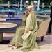Modest Muslim Fashion Shiny Satin Silk Dress With Bubble Beads Solid Color Two-Piece Set_ecoleips.com