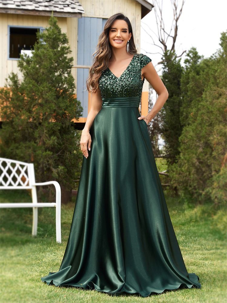 Elegant Long Sequin Evening Dress For Women - Glamorous Party Gown With Princess Silhouette, High Waist & Sleeveless Design_ecoleips.com