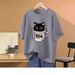 plus Size Women's Short Sleeve T-Shirt Cute Cartoon Print Flowy Loose Fit Tummy Control Casual Top for Curvy Figures_ecoleips.com