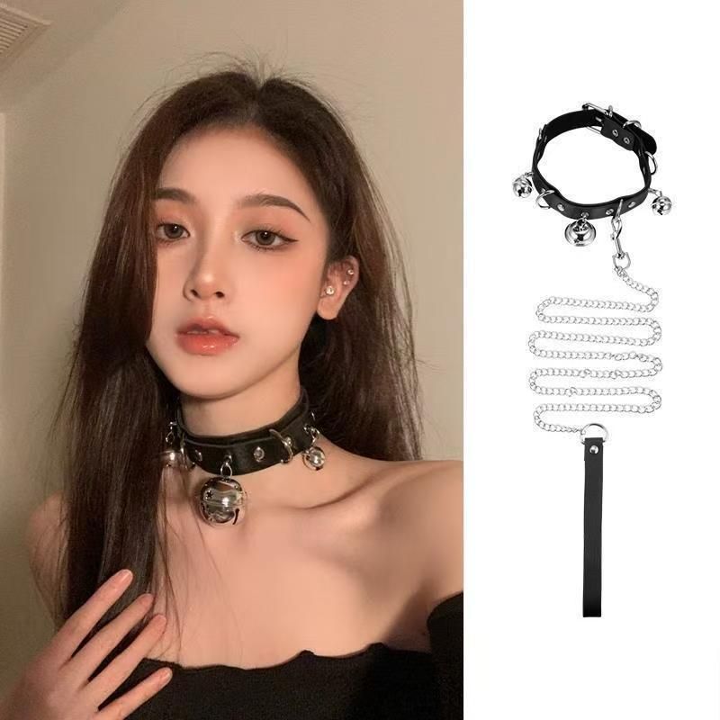 Sexy Lingerie Nightwear Sleepwear Underwear Bell Collar Girlfriend Neck Strap Chain Leather Collar Sexy Neck Ring Necklace Metal Dog Chain_ecoleips.com