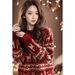 girl Red Sweater Women New Year, Thickened For Autumn And Winter, Christmas High-End Design, Lazy Style, Inner Layer Knitted_ecoleips.com
