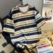 Men's Women's Retro Striped T-Shirt Digital Print Loose Fit Summer Top Short Sleeve Fashion Sports Student Wear_ecoleips.com
