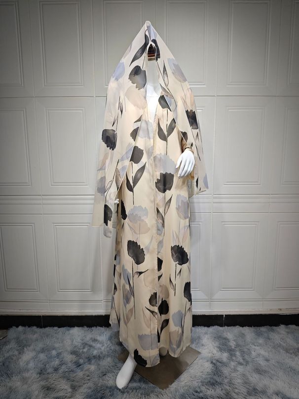Muslim Women Clothing Cardigan Long Sleeve Print Abaya_ecoleips.com