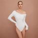 In Stock European American Cross-Border Spring And Autumn New Women's One-Shoulder V-Neck Ruched Long Sleeve Top Slim_ecoleips.com