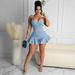 TK6181 Fashion Women's Clothing Casual Sexy Solid Color Slim Fit Ruffled Shorts Sports Set_ecoleips.com