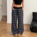 2025 European American Loose-Fit Casual Pants With Plaid Patchwork, High Waist And Draped Effect_ecoleips.com