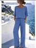 Women's 2 Piece Short Sleeve Linen Top And Long Pants Set – Casual Beach Resort Outfit For Summer Daily Wear_ecoleips.com