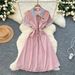 Casual Short Sleeved Patchwork Dress For Women In Summer With Drawstring Waist Design And Slim Fit Mid Length Shirt Skirt_ecoleips.com