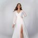 Elegant V-Neck Chiffon Maxi Dress With Flowy Skirt & Long Sleeves – Women's Spring Summer Formal Evening Gown_ecoleips.com