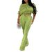 Women's Clothing Color Block Slim Fit Elastic Top And Casual Pants Two Piece Set For Spring And Autumn_ecoleips.com