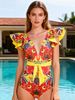 Lotus Leaf Edge Triangle European And American One-piece Swimsuit Women 2026 New Sexy Deep V-mesh Printed Belt Backless Swimsuit_ecoleips.com