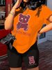 Summer Women's Casual And Fashionable Cartoon Bear Pattern Print Loose T-shirt+shorts Two-piece Sportswear Suitable For Daily Wear-98_ecoleips.com