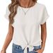 Elegant Bow Hem Short Sleeve Blouse For Women - Round Neck Pullover Tops For Casual & Office Wear Versatile Wearability_ecoleips.com