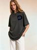 Washed Distressed Oversized Women T-Shirt Gradient Blue Star D Initial Chest Print Loose Fit Short Sleeve Daily Casual Basic Tee_ecoleips.com