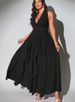 Curvy Women Solid Halter Midi Dress, Bow Ruffle Wavy Hem Elegant Sundress For Vacation Birthday Party Club Music Festival Spring Summer_ecoleips.com