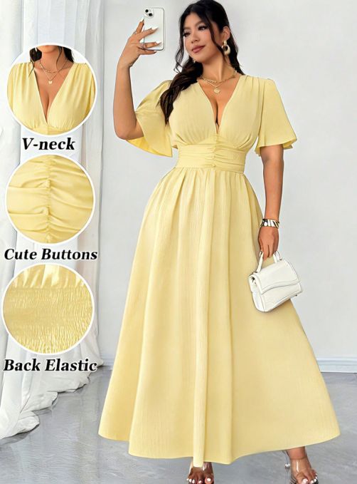 Curvy Women Elegant Smocked Back Maxi Dress, Versatile Resort Sundress New Spring Summer 2025 For Beach Vacation_ecoleips.com