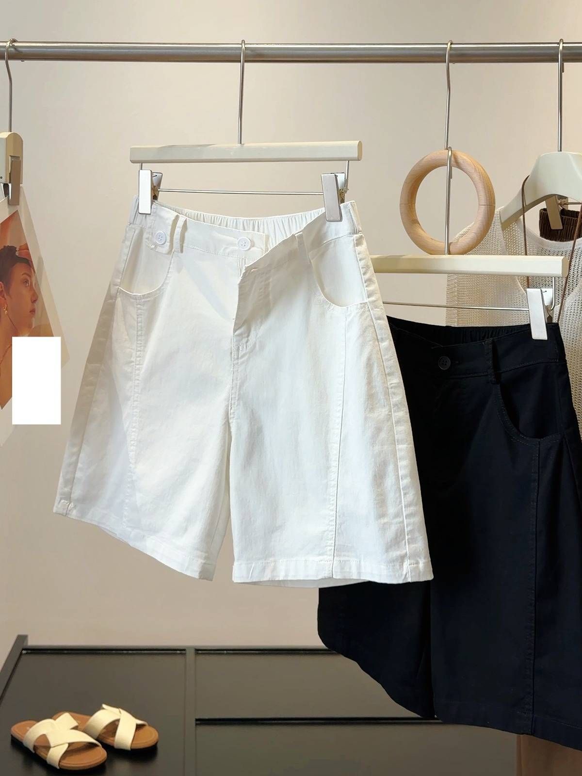 White High Waisted Wide Leg Casual Shorts For Women Loose Fit Slimming Stretchy Style Versatile Straight Leg Pants New Summer_ecoleips.com