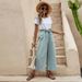 Suitable For All Seasons 2025 New Women's Summer Elastic Waist Solid Color Cotton Linen Belt Casual Wide-Leg Cropped Pants For Women_ecoleips.com