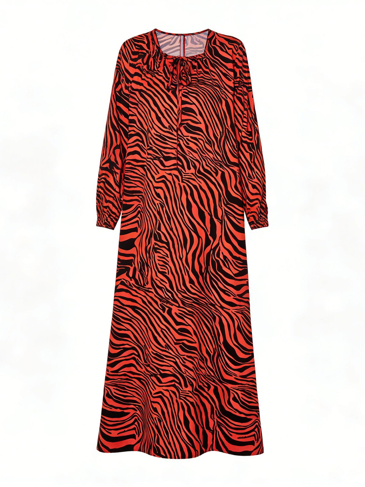 Women's Clothing Muslim Fashion Long Robe – Flowy Muslim Dress With Traditional Print (Red, S-XL)_ecoleips.com
