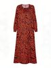 Women's Clothing Muslim Fashion Long Robe – Flowy Muslim Dress With Traditional Print (Red, S-XL)_ecoleips.com