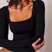 Women's Cropped Square Neck Pullover Top Long Sleeved Milk Silk New Fashion_ecoleips.com