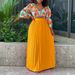 Women's Clothing women's summer new fashion V neck printed top pleated long skirt two piece suit_ecoleips.com