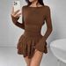 Women's Slim Fit Long Sleeve Dress High End European American Style Solid Color Autumn Winter New Clothing by Amazon Cross Border_ecoleips.com