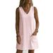 Women's V Neck Sleeveless Cotton Linen Dress European And American Style 2026 Loose Casual Solid Color a Line Skirt_ecoleips.com
