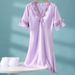 Bring Your Own Chest Pad, Women's New Ice Silk Nightdress With Bra Integrated Chest Pad, Silk Pajamas, Sexy Lace._ecoleips.com
