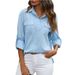Women's Clothing Spring And Summer New Button Down Shirt Loose Shirt Solid Color Casual_ecoleips.com