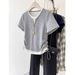 Women's Fashion Short Sleeve T-Shirt – Fake Two-Piece Design With Drawstring & Contrast Panels, Slim Fit Casual Top_ecoleips.com