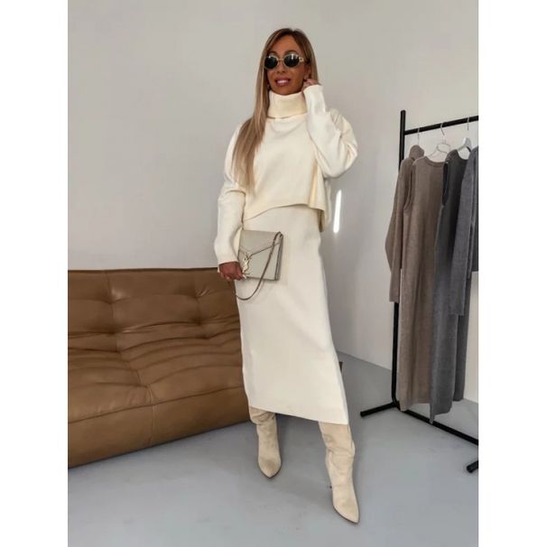 2024 Autumn Winter New European American Cross-Border Women's Lazy Style Knitted Sweater Elegant Half Skirt_ecoleips.com