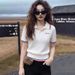 Women's Korean-Style Knit Top – Contrast Stripe Collar, Slim Fit, Stretchy Acrylic Fabric (S-2XL, Ivory White)_ecoleips.com