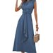 In Stock 2025 New Summer European And American Fresh Fashion Women's Solid Color Waist-Tie Long Sleeveless Dress_ecoleips.com