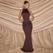 Women's Summer Slim Fit Sleeveless Long Dress J26DS007 European American Style Casual Solid Color Backless Pleated Halter Neck_ecoleips.com