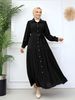 Elegant Muslim Dress For Women – Modest Long Skirt With Lace Patchwork, Slim Waist Design, Turkey Fashion (White/Black/Apricot/Sky Blue/Caramel)_ecoleips.com