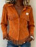 Bohemian Fringe Suede Jacket – Oversized Batwing Sleeve Open Front Cardigan For Women (95% Polyvinyl Alcohol Fiber, Retro Western Style)_ecoleips.com