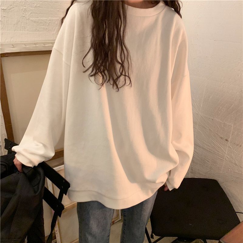 Popular Women's Sweatshirt Spring And Autumn, Ulzzang Cotton Thin Solid Color Jacket, Trendy Loose Top For Students_ecoleips.com