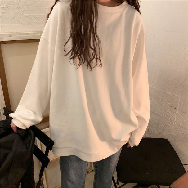 Popular Women's Sweatshirt Spring And Autumn, Ulzzang Cotton Thin Solid Color Jacket, Trendy Loose Top For Students_ecoleips.com