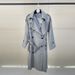 Women's Gray Stripe Trench Coat, Double-Breasted Belted Long Jacket, Korean Style Office & Casual Mid-Length Coat_ecoleips.com