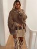 Women's Clothing Women's High Neck Oversized Sweater With Contrast Color Design - Soft Polyester Blend, Loose Fit, Streetwear Chic_ecoleips.com