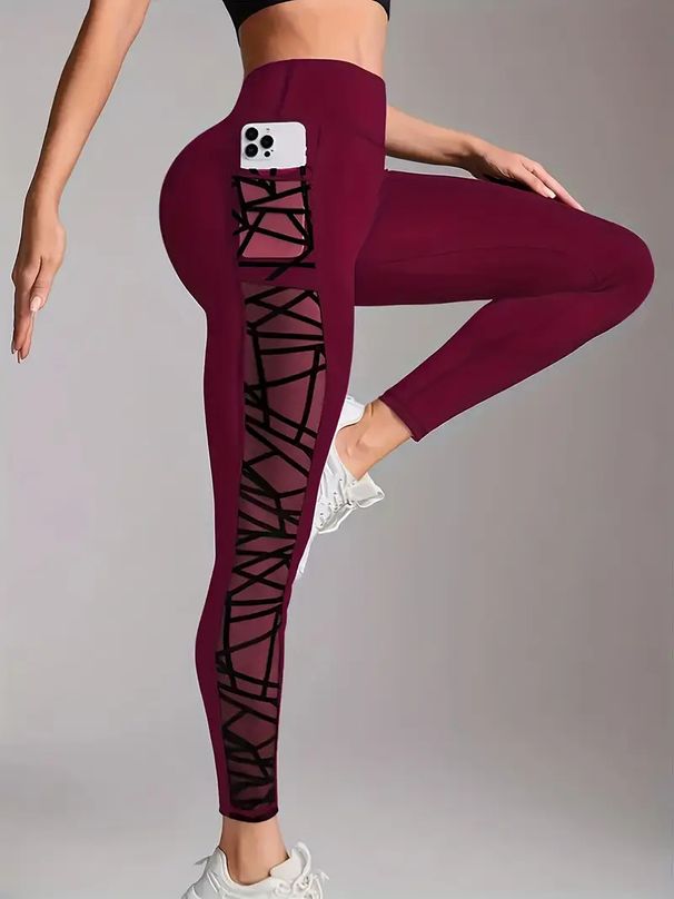Women's High-Waisted Yoga Leggings – Sculpting Workout Pants With Mesh Panels & Side Pockets, Stretchy Polyester-Spandex For Running, Gym & Lounge_ecoleips.com