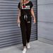 Women's Color Block Trim Casual Suit Simple Loose Fit Short Sleeve Style For Spring Summer Autumn_ecoleips.com